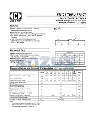 FR104 datasheet - FAST RECOVERY RECTIFIER