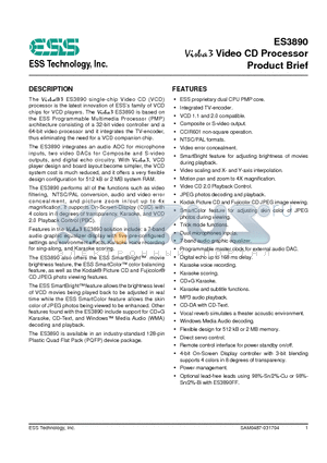 ES3890F datasheet - Video CD Processor