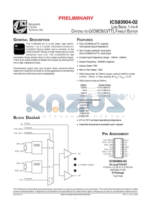 83904A02 datasheet - LOW SKEW, 1-TO-4 CRYSTAL-TO-LVCMOS/LVTTL FANOUT BUFFER