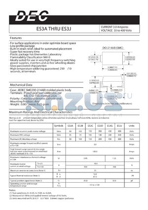 ES3A datasheet - CURRENT 3.0 Amperes VOLTAGE 50 to 400 Volts