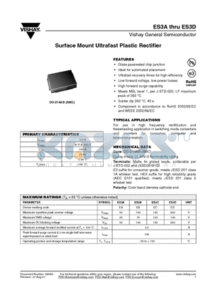 ES3A datasheet - Surface Mount Ultrafast Plastic Rectifier
