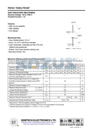 FR104 datasheet - FAST RECOVERY RECTIFIERS