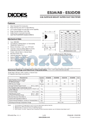 ES3AB-13-F datasheet - 3.0A SURFACE MOUNT SUPER-FAST RECTIFIER