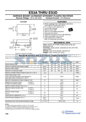 ES3B datasheet - SURFACE MOUNT ULTRAFAST EFFICIENT PLASTIC RECTIFIER