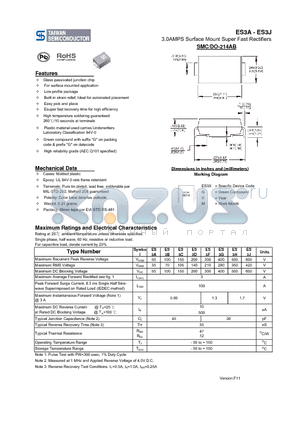 ES3B datasheet - 3.0AMPS Surface Mount Super Fast Rectifiers