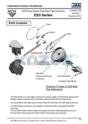 ES3B002WF1R1000 datasheet - LED Power Supply Card Edge Type Connector