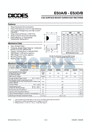 ES3BB datasheet - 3.0A SURFACE MOUNT SCHOTTKY BARRIER RECTIFIER