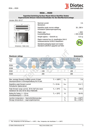 ES3C datasheet - Superfast Switching Surface Mount Silicon Rectifier Diodes