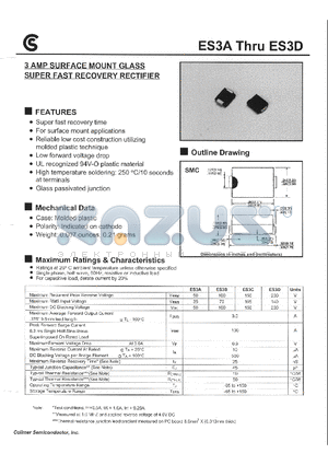 ES3D datasheet - 3 AMP SURFACE MOUNT GLASS SUPER FAST RECOVERY RECTIFIER