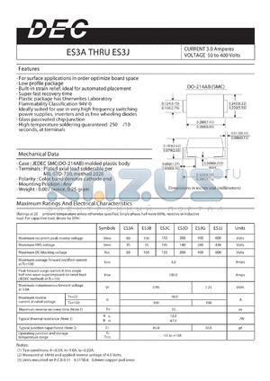 ES3C datasheet - CURRENT 3.0 Amperes VOLTAGE 50 to 400 Volts