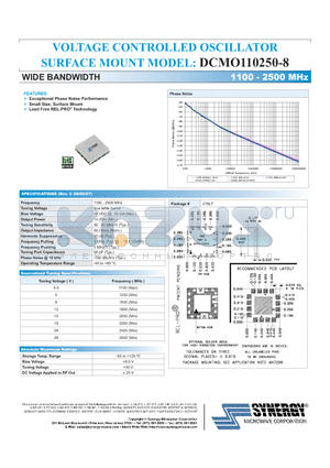 DCMO110250-8 datasheet - VOLTAGE CONTROLLED OSCILLATOR SURFACE MOUNT WIDE BANDWIDTH 1100-2500 MHz
