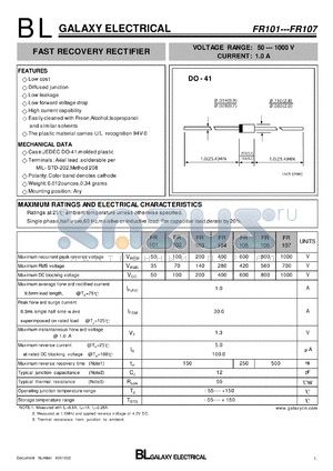 FR105 datasheet - FAST RECOVERY RECTIFIER