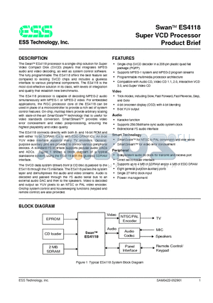 ES4118 datasheet - Super VCD Processor Product Brief