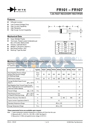 FR105-T3 datasheet - 1.0A FAST RECOVERY RECTIFIER