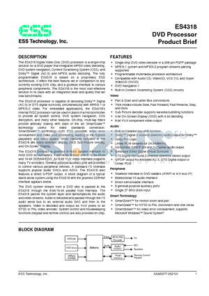 ES4318 datasheet - DVD Processor Product Brief