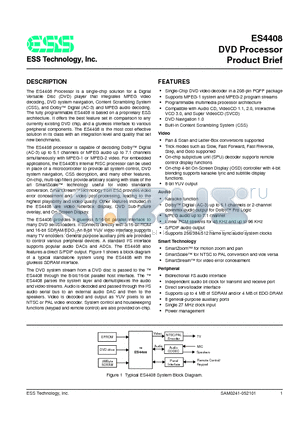 ES4408 datasheet - DVD Processor Product Brief