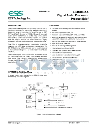 ES4810FAA datasheet - Digital Audio Processor Product Brief