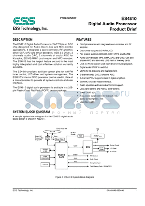 ES4810SAA datasheet - Digital Audio Processor Product Brief