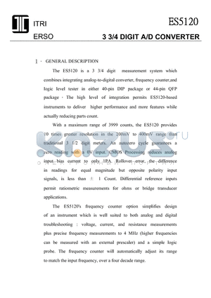 ES5120 datasheet - 3 3/4 DIGIT A/D CONVERTER