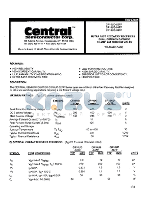 CR16UD-08FP datasheet - ULTRA FAST RECOVERY RECTIFIERS DUAL COMMON CATHODE 16 AMP, 200 THRU 800 VOLTS