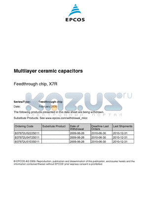 B37872U1222S012 datasheet - Multilayer ceramic capacitors