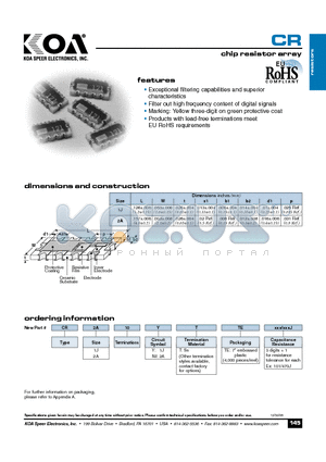 CR1J10YT datasheet - chip resistor array