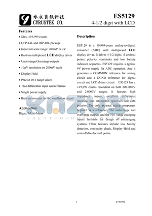 ES5129 datasheet - 4-1/2 digit with LCD