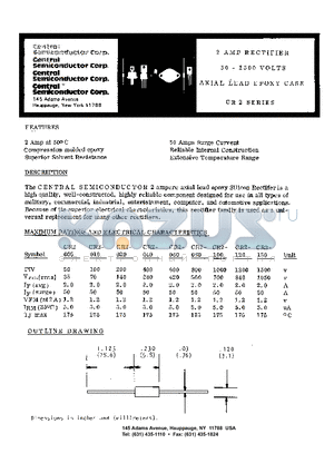 CR2-100 datasheet - 2 AMP RECTIFIER 50-1500 VOLTS AXIAL LEAD EPOXY CASE CR2 SERIES