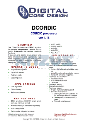DCORDIC datasheet - CORDIC processor