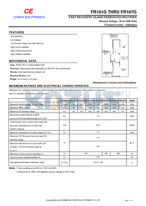 FR106G datasheet - FAST RECOVERY GLASS PASSIVATED RECTIFIER