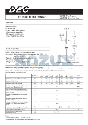 FR106G datasheet - CURRENT 1.0 Ampere VOLTAGE 50 to 1000 Volts