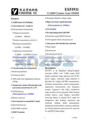 ES51911_11 datasheet - 11,000 Counts Auto DMM