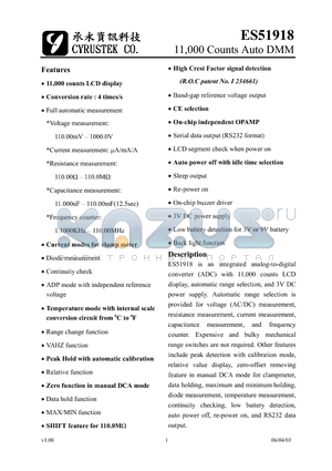 ES51918 datasheet - 11,000 Counts Auto DMM