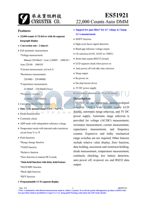 ES51921 datasheet - 22,000 Counts Auto DMM