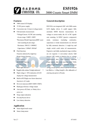 ES51926 datasheet - 3000 Counts Smart DMM