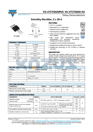 47CTQ020-N3 datasheet - Schottky Rectifier, 2 x 20 A