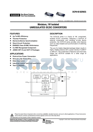 DCP010512BP datasheet - Miniature, 1W Isolated UNREGULATED DC/DC CONVERTERS