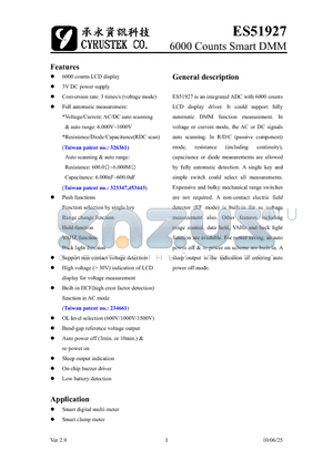 ES51927 datasheet - 6000 Counts Smart DMM