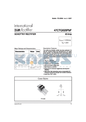 47CTQ020PBF datasheet - SCHOTTKY RECTIFIER