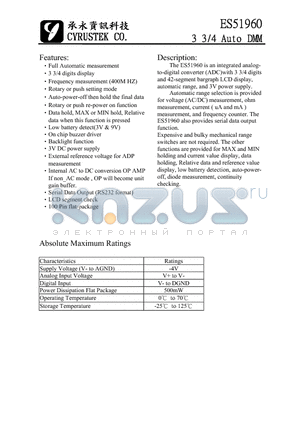 ES51960 datasheet - 3 3/4 Auto DMM