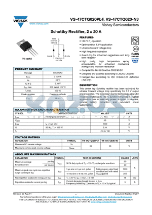 47CTQ020PBF_12 datasheet - Schottky Rectifier, 2 x 20 A