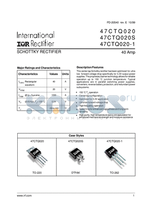 47CTQ020S datasheet - SCHOTTKY RECTIFIER