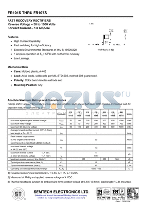 FR106S datasheet - FAST RECOVERY RECTIFIERS