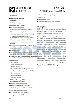 ES51967_11 datasheet - 6,600 Counts Auto DMM