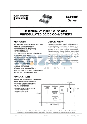 DCP010512DP-U/700 datasheet - Miniature 5V Input, 1W Isolated UNREGULATED DC/DC CONVERTERS