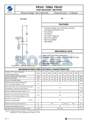 FR107 datasheet - FAST RECOVERY RECTIFIER