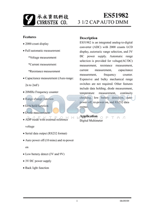 ES51982 datasheet - 3 1/2 CAP AUTO DMM