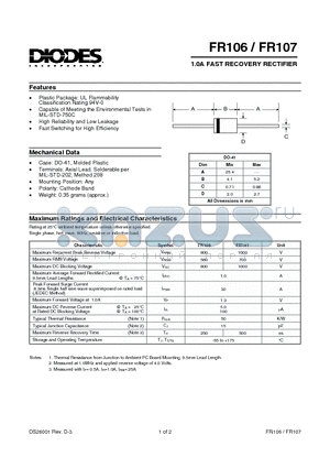 FR107 datasheet - 1.0A FAST RECOVERY RECTIFIER