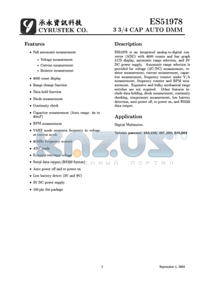 ES51978 datasheet - 3 3/4 CAP AUTO DMM