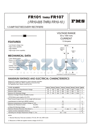 FR107 datasheet - 1.0 AMP FAST RECOVERY RECTIFIERS